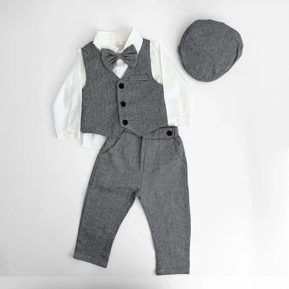 NWT Handsome Boys Oxford Button Down Dress Shirt Pants Matching Set Grey 18-24M